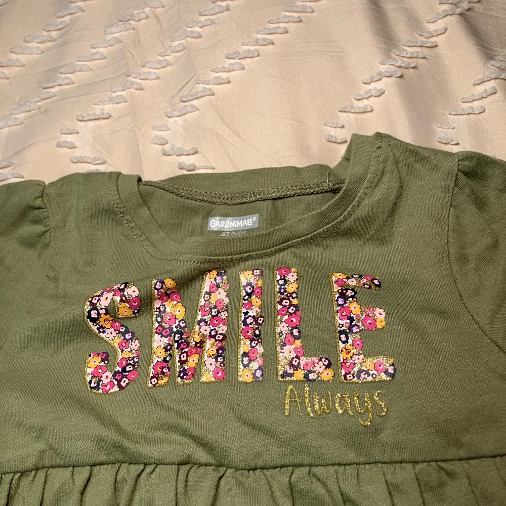 Garanimals Girls 4T Outfit Set Olive Green Smile Top & Baby Gap Denim Joggers